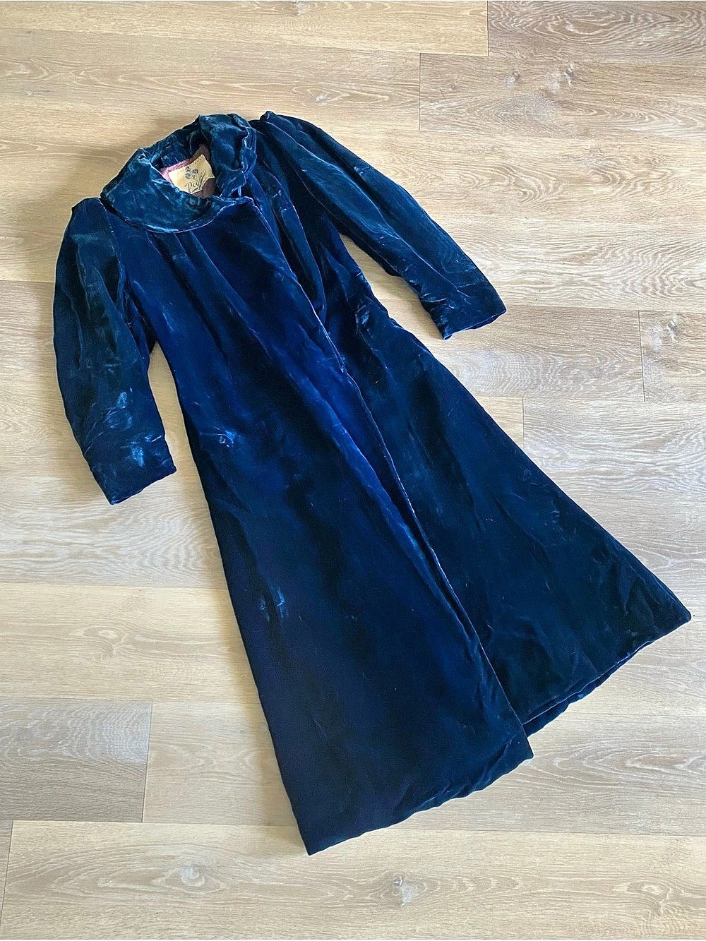 Vtg Pogue’s 30s 40s Blue Velvet Opera Coat Silk Velvet Duster Jacket Small